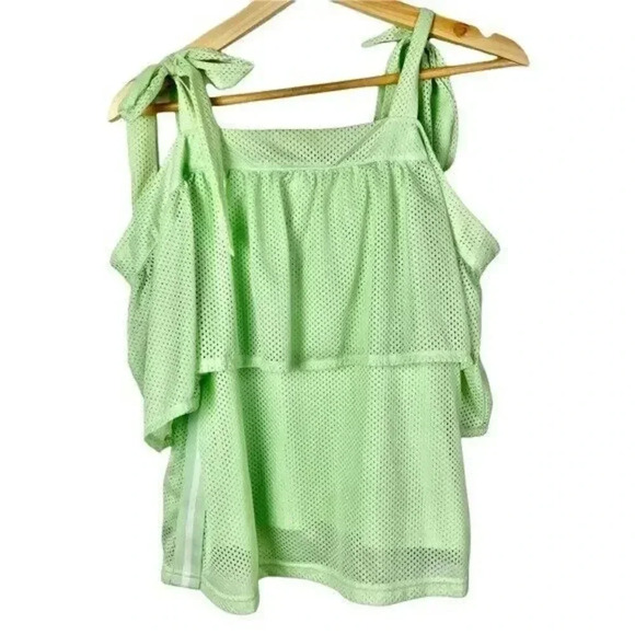 Puma Soft Mint Green Mesh Cold Shoulder XTreme Short Sleeve Top M - Picture 3 of 7